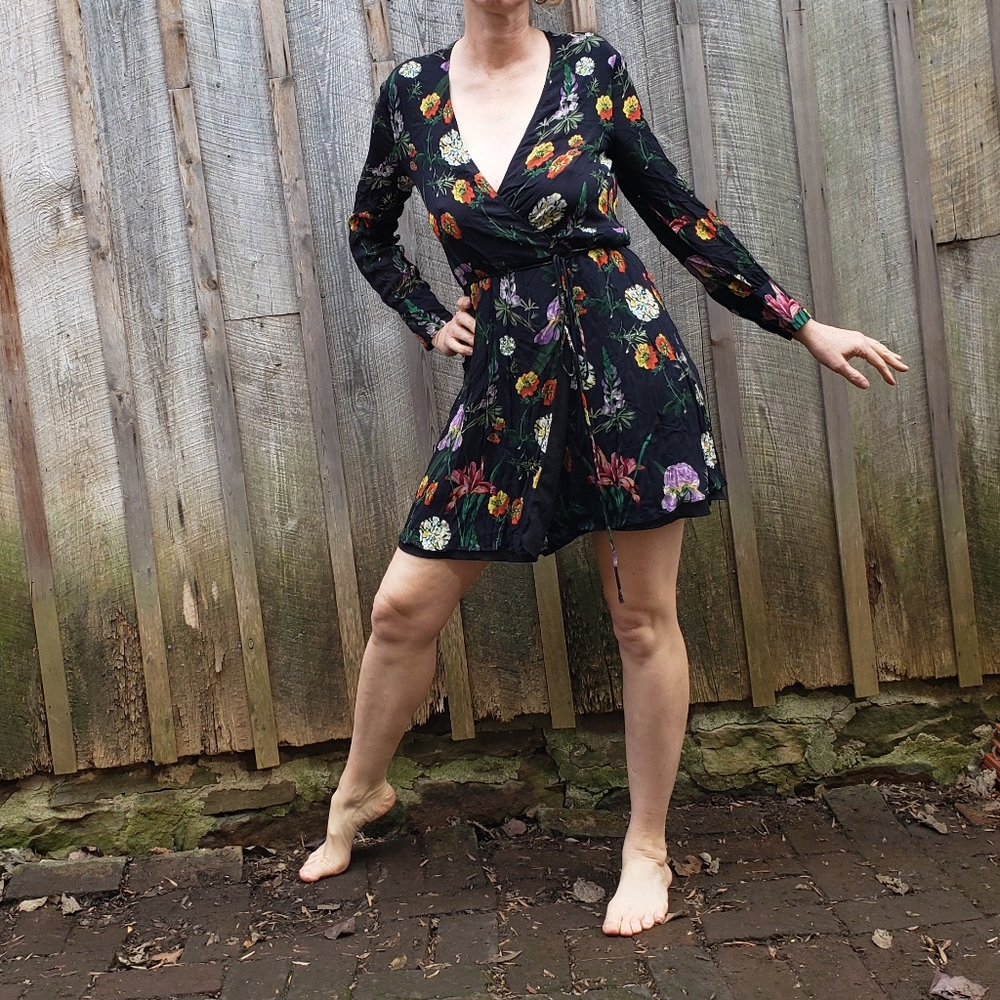 ZARA Woman Long Sleeve Wrap Dress - Botanical floral print mini dress
